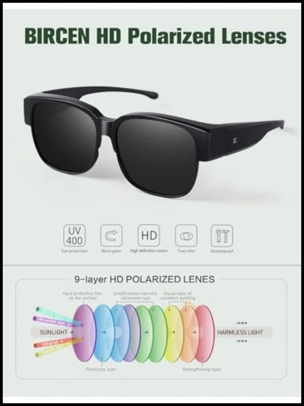 Polarized Fit Over Sunglasses Wrap Around Over Glasses UV Protection TR90